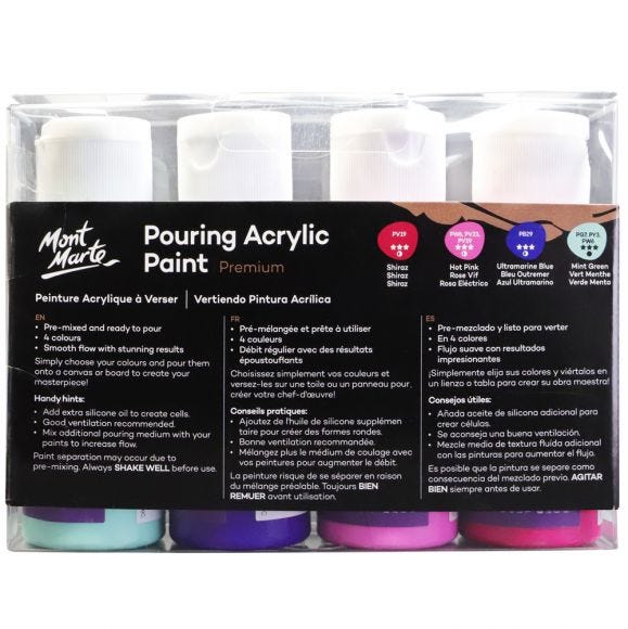 Pouring Acrylic Paint Set Premium 4pc x 60ml (2oz) - Aurora back